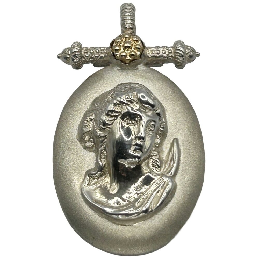 Tagliamonte Cameo 925 Sterling Silver & 14k Yellow Gold Necklace Pendant
